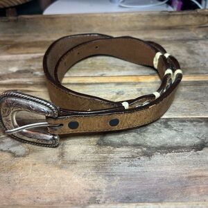 Tony Lama Brown Leather Belt with Silver Buckle